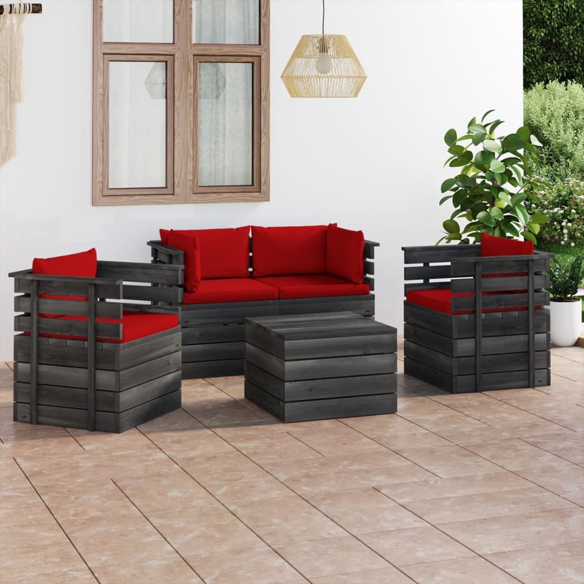 Prolenta Premium - 5-delige Loungeset met kussens pallet massief grenenhout