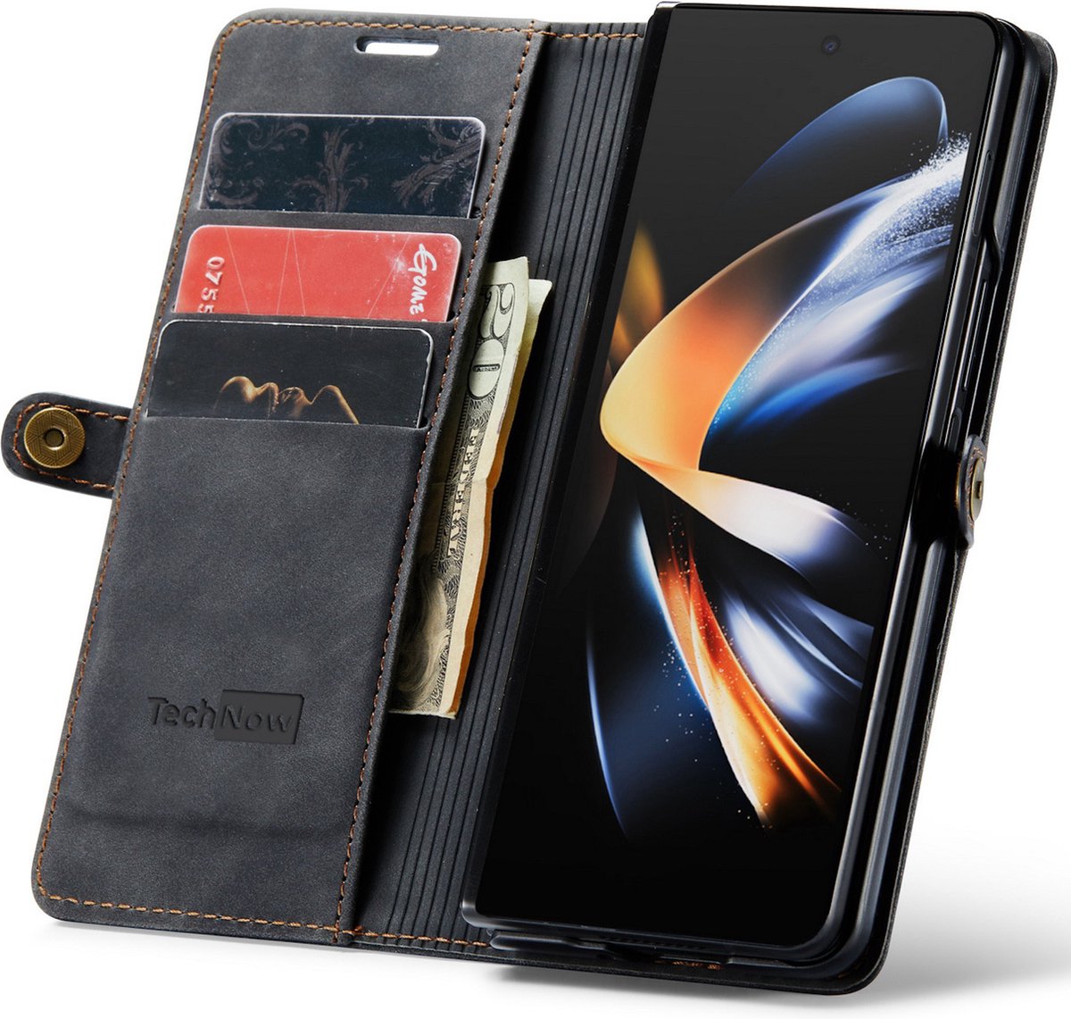 Hoesje geschikt voor Samsung Galaxy Z Fold 4 - Book Case Leer Slimline Zwart