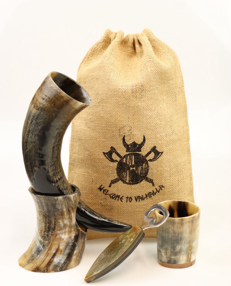Viking hoorn set - Viking hoorn - Vikings - Viking - Decoratie - Cadeau - Viking beker - Uniek - Fair-trade - Mancave - Thuis bar - Snelle levering - Cave & Garden