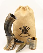 Viking hoorn set - Viking hoorn - Vikings - Viking - Decoratie - Cadeau - Viking beker - Uniek - Fair-trade - Mancave - Thuis bar - Snelle levering - Cave & Garden