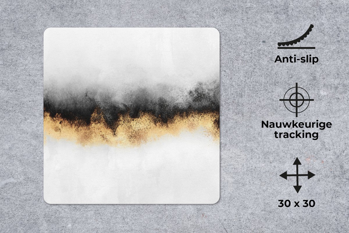 Muismat 30x30 cm - Mousepad Goud - Chic - Abstract - Zwart - Wit - Luxe - Muismatten