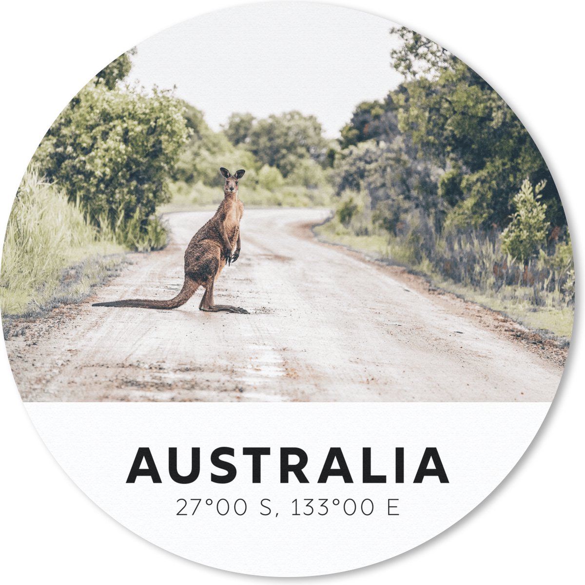 Muismat rond 40x40 cm - Mousepad Australië - Kangoeroe - Wegen - Ronde muismatten