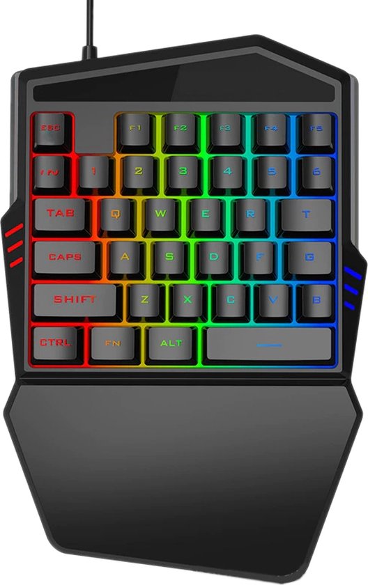 Eenhandig RGB Mechanisch Gamingtoetsenbord, USB Bedraad Professioneel Gaming 35 Toetsenborden Toetsenbord, met Polssteun, Stille Toetsen, voor Gaming