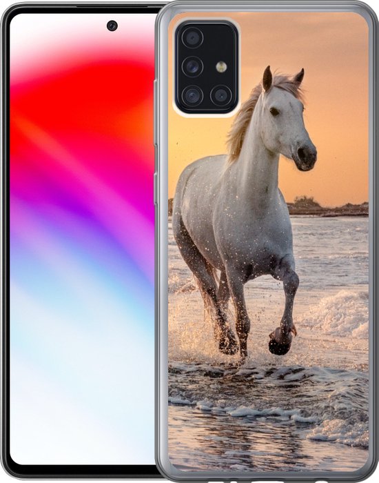 Telefoonhoesje Geschikt voor Samsung Galaxy A52 5G hoesje - Paarden - Zon - Zee - Strand - Dieren - Siliconen Telefoonhoesje Telefoonhoesje