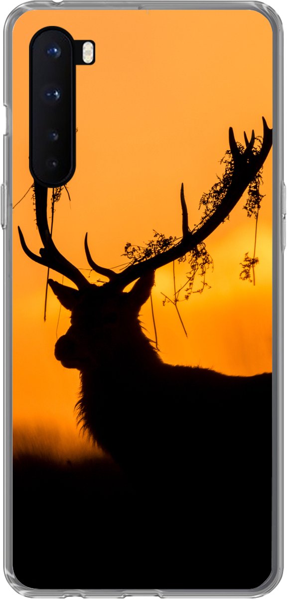 Telefoonhoesje Geschikt voor OnePlus Nord hoesje - Hert - Oranje - Silhouet - Dieren - Natuur - Siliconen Telefoonhoesje Telefoonhoesje