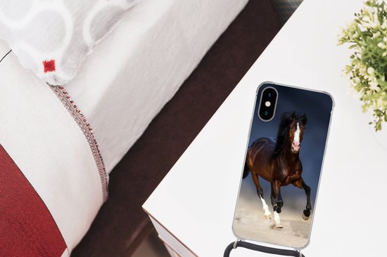 Coque avec cordon iPhone X - Paarden - Animaux - Sable - Siliconen - Bandoulière - Coque arrière avec cordon - Coque pour téléphone avec cordon - Coque avec corde