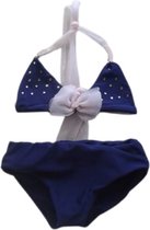 Maat 134 Bikini blauw Baby en kind donkerblauw zwemkleding roze strik