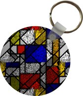 Sleutelhanger - Mondriaan - Glas in lood - Oude Meesters - Kunstwerk - Abstract - Schilderij - Plastic - Rond - Uitdeelcadeautjes
