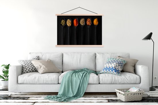 Porte-affiche avec affiche - Affiche scolaire - Cuillères - Épices - Zwart - Herbes - Rustique - 120x80 cm - Lattes blanches