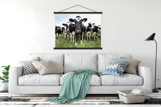 Porte-affiche avec affiche - Affiche scolaire - Vaches - Herbe - Animaux - Animaux - Pâturage - Ferme - 150x113 cm - Lattes noires