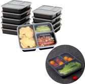 Cheqo® Vershoudbakjes Herbruikbaar - Meal Prep Bakjes - Diepvriesbakjes - Lunchbox - Vershouddoos - Plastic Bakjes - Magnetron Bakjes - Voedselcontainer - 10 Stuks met 3 Compartimenten