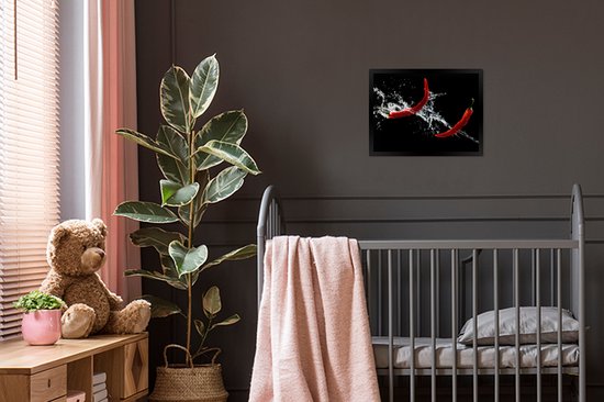 Cadre photo avec affiche - Piment - Nature morte - Water - Zwart - Rouge - 40x30 cm - Cadre pour affiche - Décorations de Noël de Noël pour l'intérieur - Noël