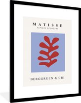 Fotolijst incl. Poster - Matisse - Blad - Rood - Blauw - Abstract - 60x80 cm - Posterlijst