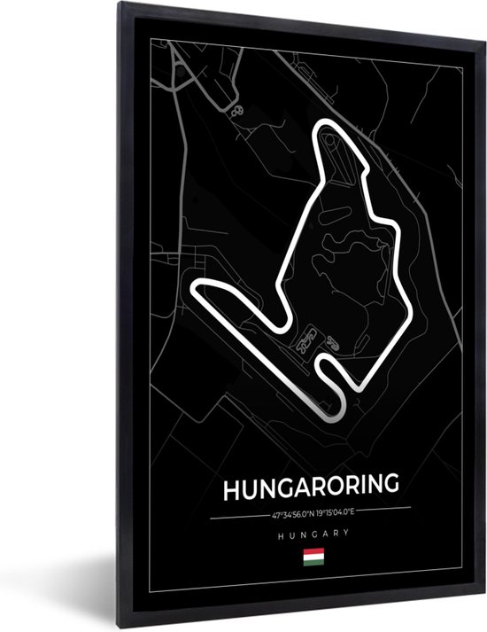 Fotolijst incl. Poster - F1 - Hongarije - Auto - Racebaan - Hungaroring - Zwart - 80x120 cm - Posterlijst