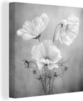 Canvas Schilderij Stilleven - Bloemen - Zwart wit - Klaproos - Botanisch - 90x90 cm - Wanddecoratie