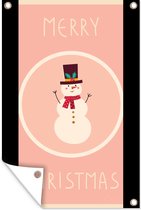 Tuinposter - Tuindoek - Tuinposters buiten - Sneeuwpop - Quotes - Kerst - Merry christmas - Roze - Winter - 80x120 cm - Tuin