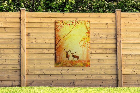 Affiche jardin - Toile jardin - Posters de jardin extérieur - Nature - Peinture à l'huile - Cerf - Animaux - Automne - Oranje - 90x120 cm - Jardin