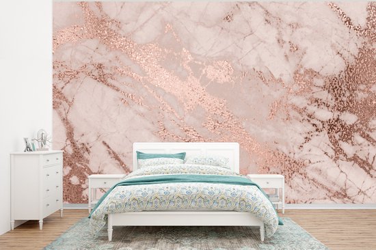 Behang - Fotobehang Marmer - Roze - Luxe - Marmerlook - Glitter - Design - Breedte 320 cm x hoogte 240 cm