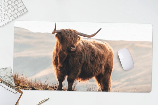Bureau onderlegger 80x40 cm - Muismat Schotse hooglander - Dieren - Landelijk - Landschap - Koe - Natuur - Bureaulegger xl - Desk mat beschermer - Computer muismatten