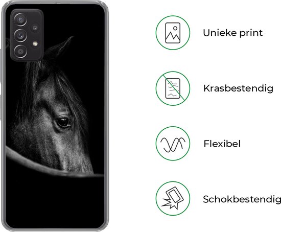 Coque Samsung Galaxy A53 5G - Paarden - Portrait - Zwart - Animaux - Coque de téléphone en Siliconen