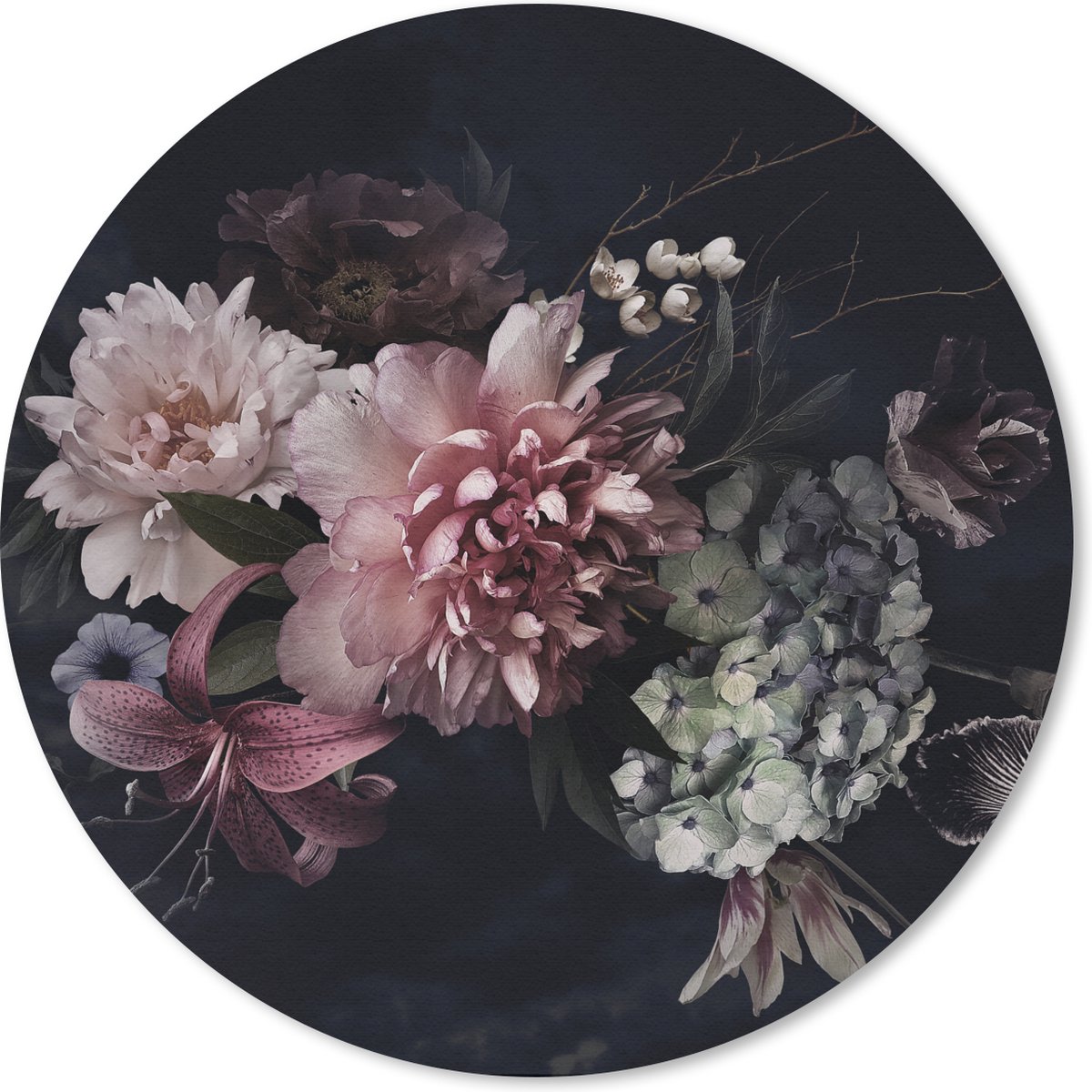 Muismat rond 30x30 cm - Mousepad Bloemen - Vintage - Pastel - Roze - Wit - Ronde muismatten