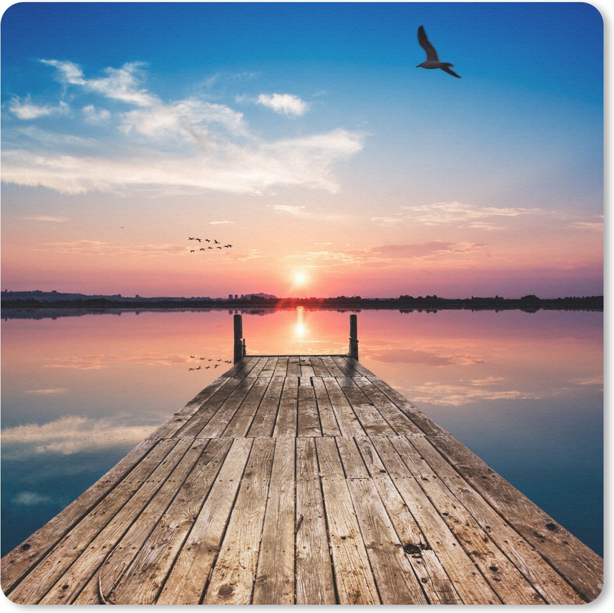 Muismat 20x20 cm - Mousepad Steiger - Water - Zonsondergang - Roze - Horizon - Muismatten