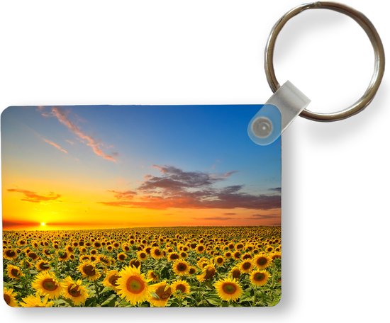 Sleutelhanger - Bloemen - Zonnebloem - Zonsondergang - Nacht - Oranje - Uitdeelcadeautjes - Plastic