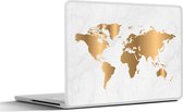 Laptop sticker - 10.1 inch - Wereldkaart - Goud - Marmerlook - Luxe - Design - 25x18cm - Laptopstickers - Laptop skin - Cover