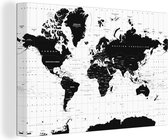 Canvas Wereldkaart - 120x80 - Wanddecoratie Wereldkaart - Zwart - Wit - Atlas - Aarde - Educatief