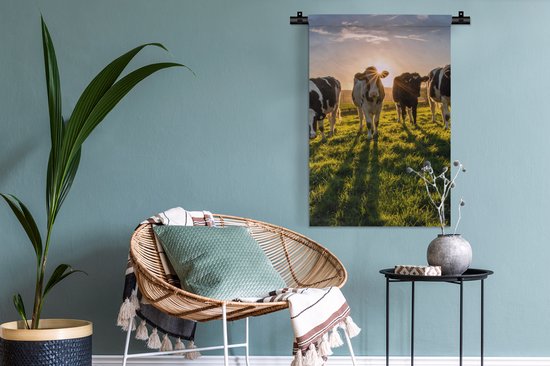 Tapisserie - Toile murale - Vaches - Soleil - Herbe - Animaux - Ferme - 60x90 cm - Tapisserie