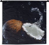 Wandkleed - Wanddoek - Kokosnoot - Stilleven - Water - Zwart - Fruit - 180x180 cm - Wandtapijt