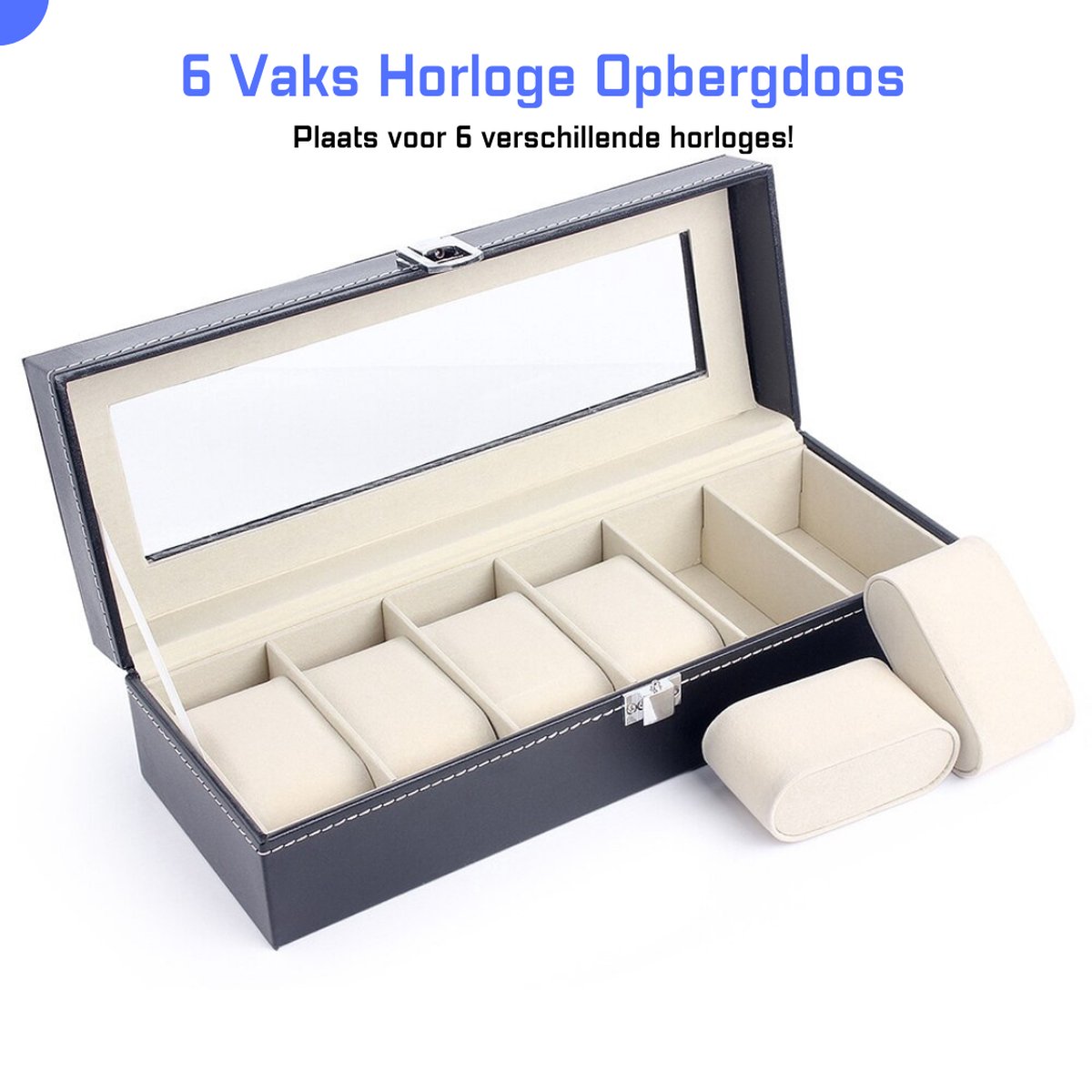 HiramHorloge Reisdoos met Lederen Opbergdoos voor 1 Horloge Met Verwijderbare Kussens Draagbare Bescherming