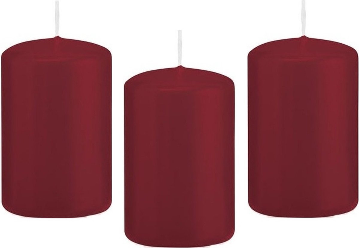 Trend Candles Cilinderkaars/stompkaars - 10x - bordeauxrood - 5 x 8 cm - 18 branduren - met brandvertragende folie Bordeaux rood