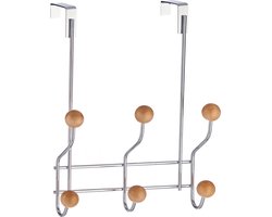 Omslag van Berilo Deurkapstok - 6-haaks - L19 x H28 cm - metaal en hout - kapstok