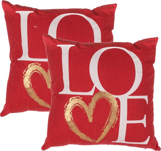 Set de 2 x coussins décoratifs cadeau Saint Valentin amour rouge 40 x 40 cm - Cadeaux Saint Valentin amour/coeurs