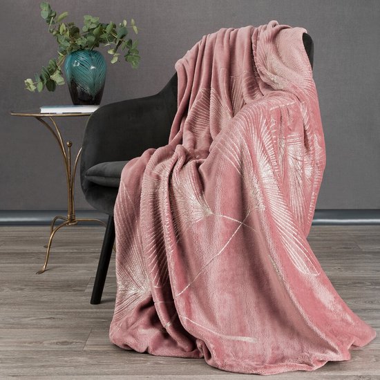 Oneiro's Luxe Plaid GINKO Type 1 rose - 150 x 200 cm - séjour - intérieur - chambre - couverture - cosy - polaire - couvre-lit