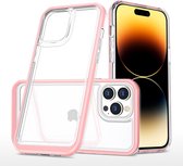 Hoesje Geschikt voor iPhone 14 Pro Hoesje met bumper - Shockproof case – Rose / Transparant
