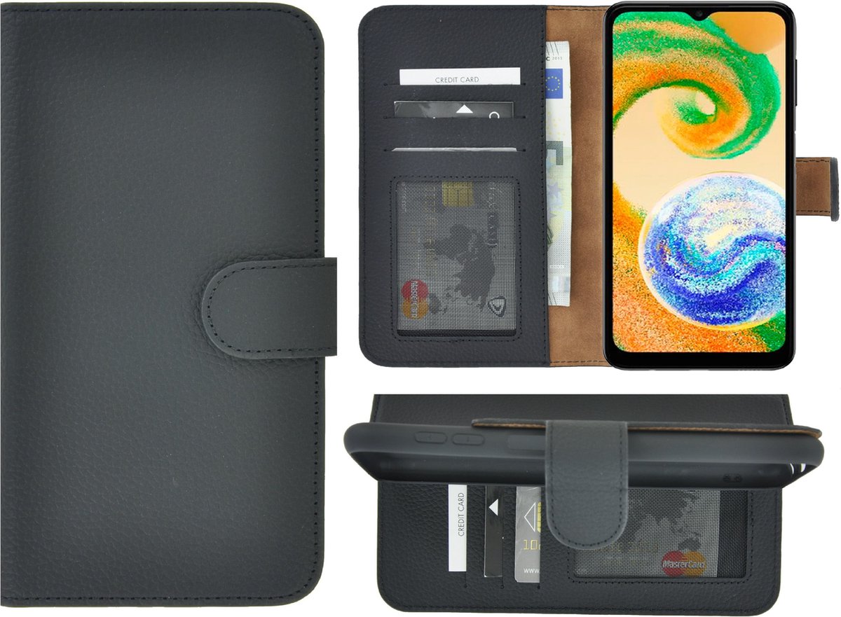 MoDo hoesje Geschikt voor Samsung Galaxy A04s - Echt Leer Book Case - Zwart