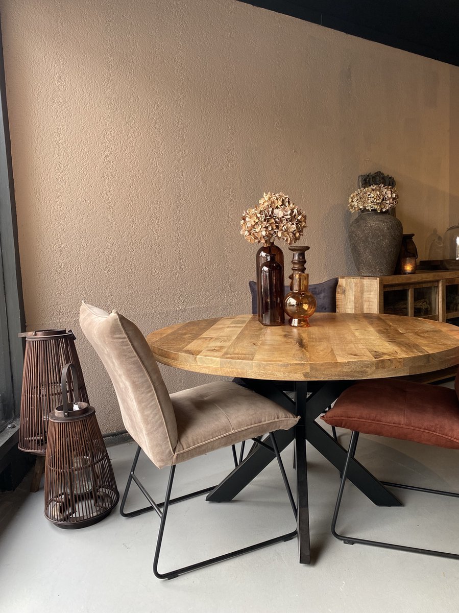 Ronde tafel met spinpoot - 110 cm mango hout | bol.com