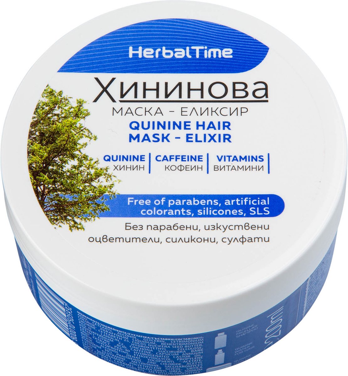 Herbal Time Kinine Haarmasker - Versterkt het Haar - voor Beschadigd of Dun Haar - Geen Siliconen/Sulfaten/Kleurstoffen - 200ml