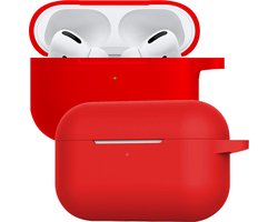 Case - Geschikt voor Apple AirPods Pro 2 - Siliconen Hoes met Clip - Silicone Hoesje Cover - Rood