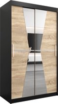 InspireMe - Kledingkast met 2 schuifdeuren, Modern-stijl, Een kledingkast met planken en een spiegel (BxHxD): 120x200x62 - TOTO 120 Zwart Mat + Sonoma Eik met 2 lades