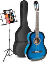Guitare acoustique pour débutants - Guitare classique MAX SoloArt / Guitare espagnole avec guitare 39'', pupitre, housse de guitare, accordeur de guitare et accessoires supplémentaires - Blauw