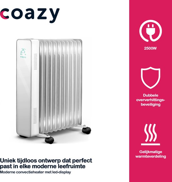 Wegrijden angst ga verder Coazy Olieradiator Elektrische Verwarming tot 2500W met Wifi WIT -  Olieradiator... | bol.com