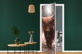Deurposter - Schotse hooglander - Dieren - Koe - Natuur - Deursticker - Fotobehang deur - Deur decoratie - Sticker zelfklevend - Slaapkamer - 75x205 cm - Toilet - Badkamer