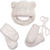 Lajetti - Wanten Sjaal en Muts Teddy 1-2 jaar off white - 3 Delige Winter Set Baby