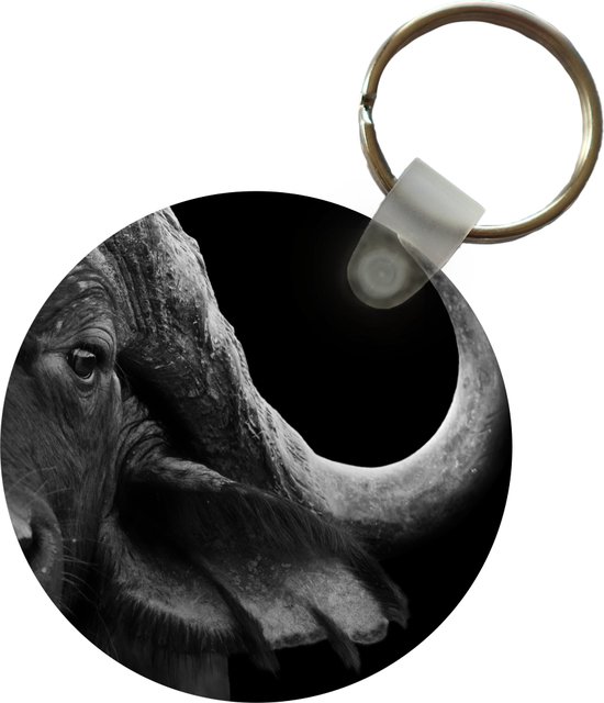 Porte-clés - Buffalo - Animaux - Zwart - Wit - Plastique - Rond - Cadeaux à distribuer