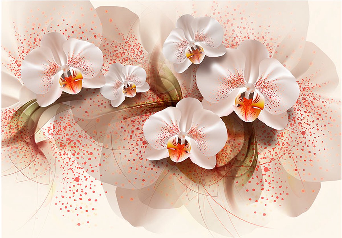 Fotobehangkoning - Behang - Vliesbehang - Fotobehang - Pale yellow orchids - Orchideeën - Orchidee - Bloemen - 300 x 210 cm
