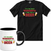 It's the most wonderful time for a beer - foute bier kersttrui - T-Shirt met mok - Meisjes - Zwart - Maat 12 jaar