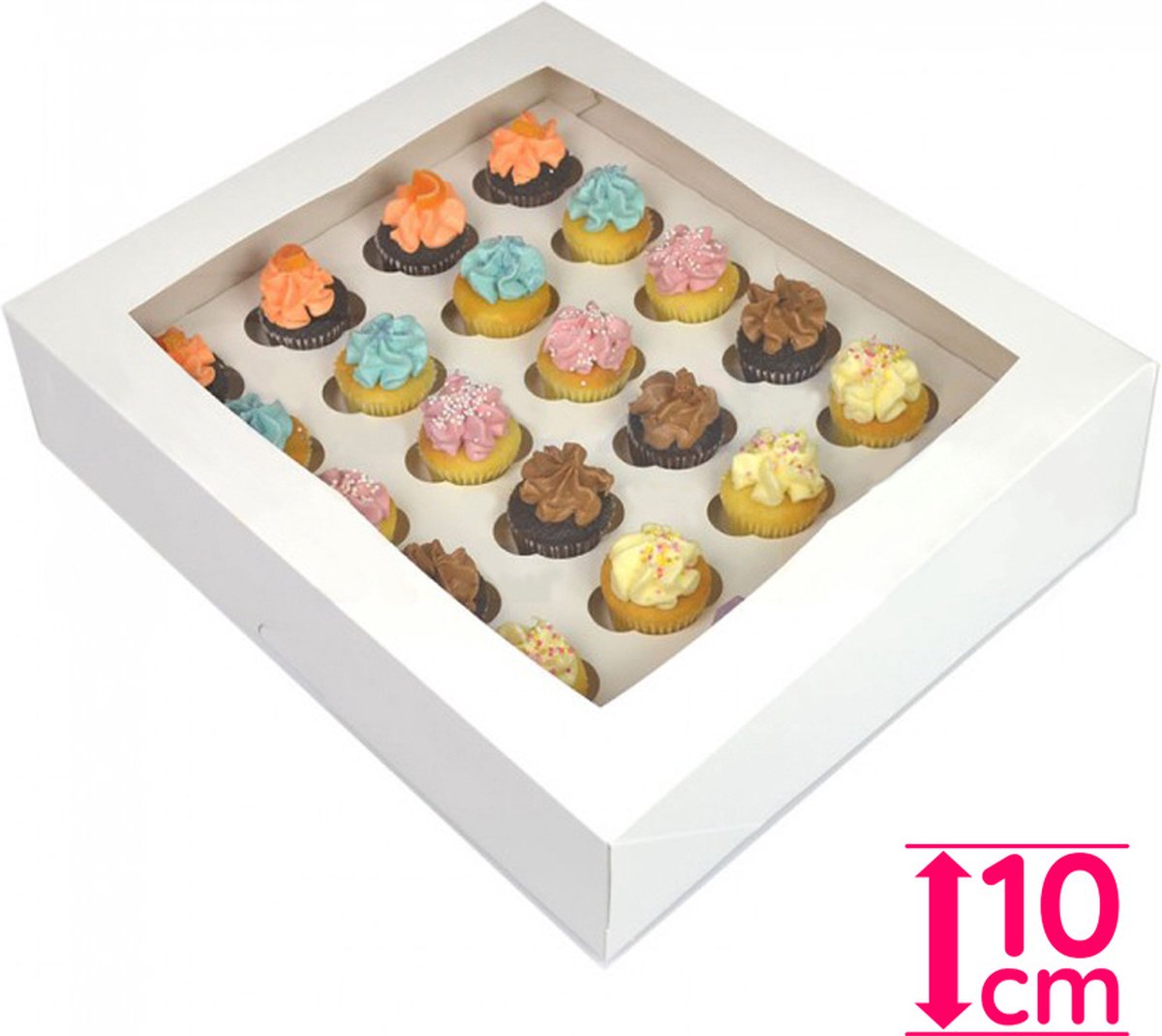 Witte hoge doos voor 24 minicupcakes (100 stuks)